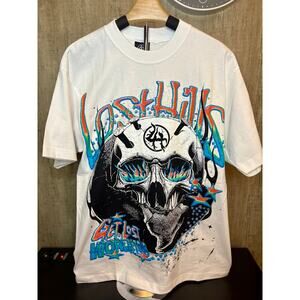 NEW Sz. M - Men's Lost Hills Skull Shirt (wht/blue/orange)
